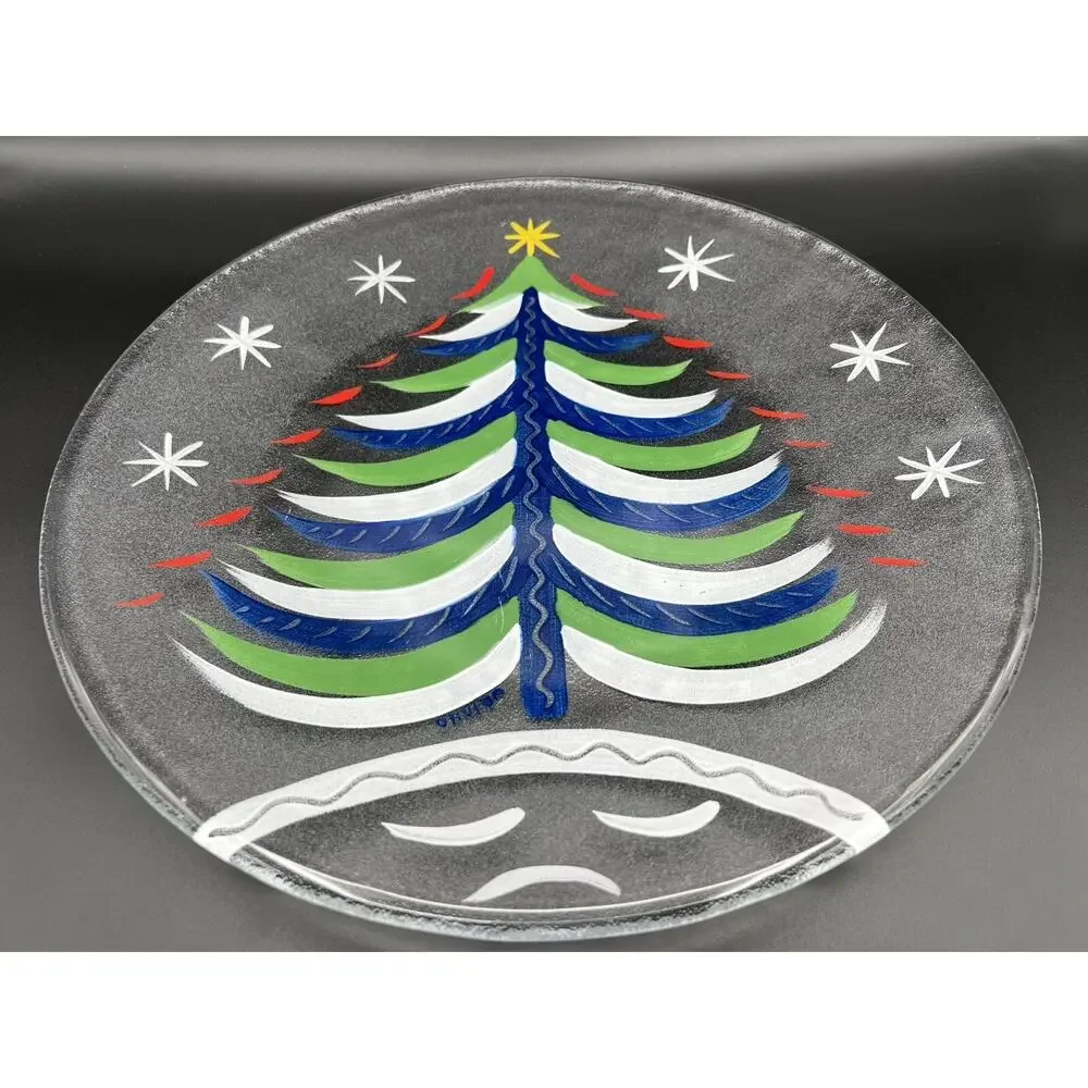 Kosta Boda Hand Painted Christmas Tree Platter 13” Signed Ulrica Hydman-Vallien